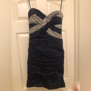 BCBG Max Azria navy and silver cocktail dress